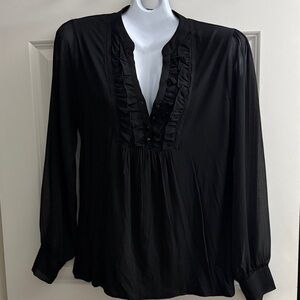 August Silk Black Ruffled Blouse